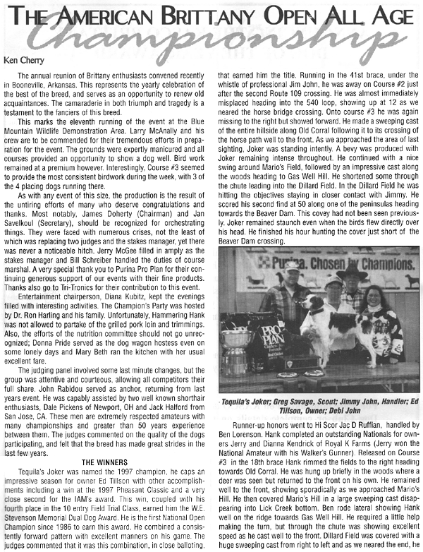 1997 American Brittany Club National Championship Writeup