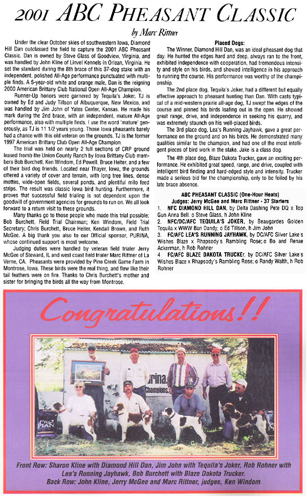 2001 American Brittany Club Pheasant Classic Writeup